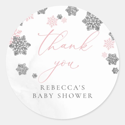 Sticker Rond Flammes de neige hiver Fille Baby shower Merci (Devant)