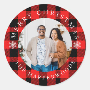 Sticker Rond Flammes de neige plaquées de Buffalo rouge Noël 1 