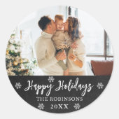 Sticker Rond Flammes de neige Rustiques Chalkboard Photo Joyeus (Devant)
