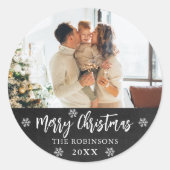 Sticker Rond Flammes de neige rustiques Chalkboard Photo Joyeux (Devant)