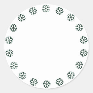 Sticker Rond Flammes de neige vert foncé de Noël blanc bordure 
