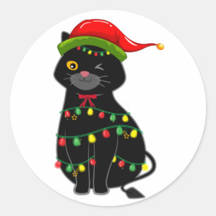 Sticker Rond Flammes de Noël de Chat Noir