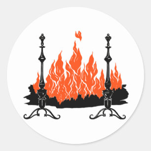 Sticker Rond Flammes rouges cheminée silhouette art