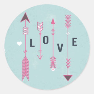 Sticker Rond Flèches d'amour Shabby Chic Bleu et Rose Vintage