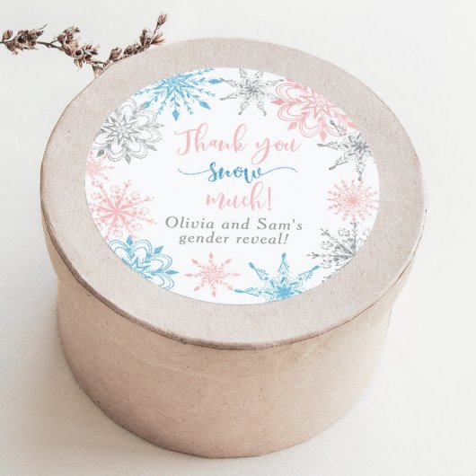 Sticker Rond Flèches de neige bleu rose Merci neige beaucoup