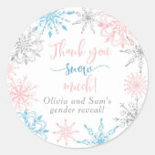 Sticker Rond Flèches de neige bleu rose Merci neige beaucoup (Devant)