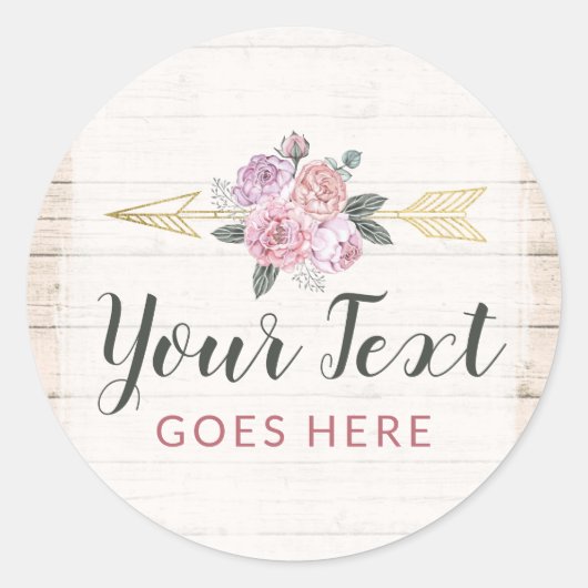 Sticker Rond Flèches Florales Bohèmes Rustiques Rose Pâle Doré (Devant)