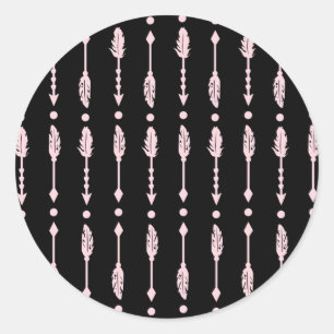 Sticker Rond Flèches sauvages rose et noir fête d'anniversaire