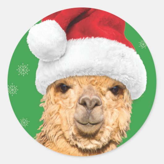 Sticker Rond Fleece Navidad Christmas Llama avec Santa Hat (Devant)