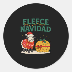 Sticker Rond Fleece Navidad Ferme Noël Sheep Vacances Graphi