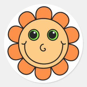 Sticker Rond Fleur à visage orange