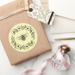 Sticker Rond Fleur Abeille Wreath Jaune Floral