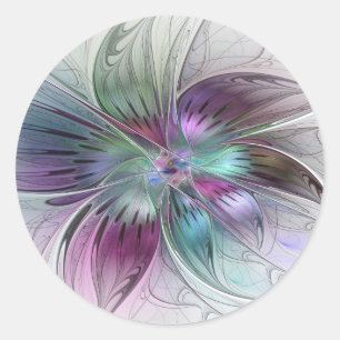 Sticker Rond Fleur Abstraite colorée Art moderne floral fractal
