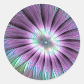 Sticker Rond Fleur Abstraite colorée rose bleu vert fractal (Devant)