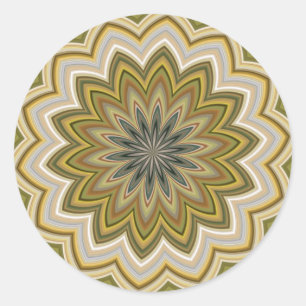 Sticker Rond Fleur Abstraite Vert Et Beige