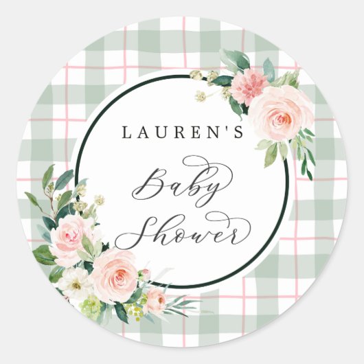 Sticker Rond Fleur aquarelle | Baby shower Pastel Plaid (Devant)