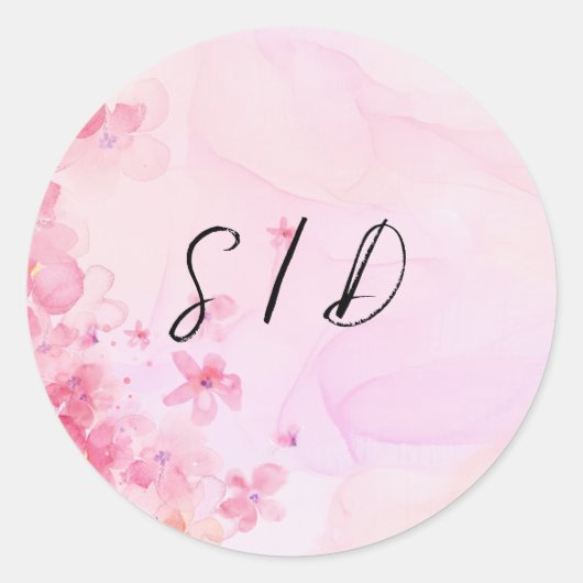 Sticker Rond Fleur aquarelle rose (Devant)