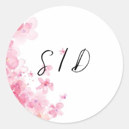 Sticker Rond Fleur aquarelle rose (Devant)