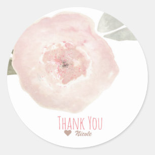 Sticker Rond Fleur aquarelle rose, cadeau de fête d'anniversair