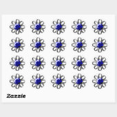 Sticker Rond Fleur argentée en pierre bleue (Feuille)
