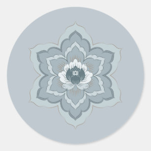 Sticker Rond Fleur Baoxiang chinoise dans un bleu brumeux et ja