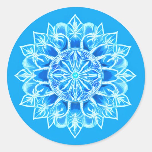 Sticker Rond Fleur Batik Mandala en Turquoise (Devant)
