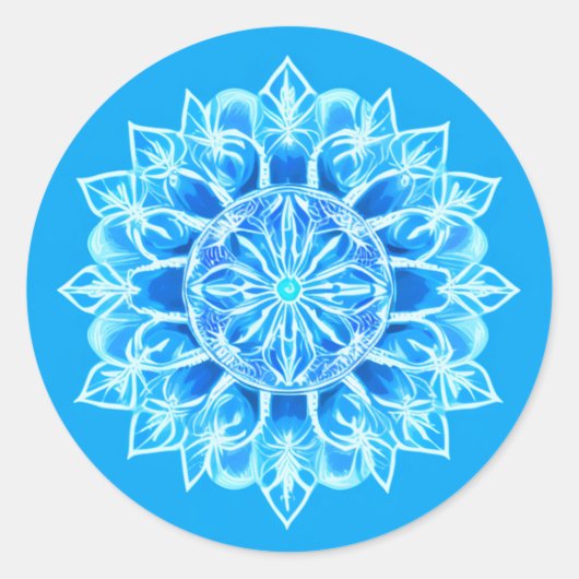 Sticker Rond Fleur Batik Mandala en Turquoise (Devant)