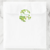 Sticker Rond Fleur blanche et jardin Feuille vert (Sac)