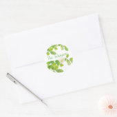 Sticker Rond Fleur blanche et jardin Feuille vert (Enveloppe)