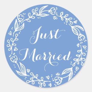 Sticker Rond Fleur Bleu Barbeau Mariée Fleur de Mariage