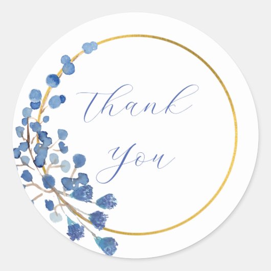 Sticker Rond Fleur bleu romantique (Devant)