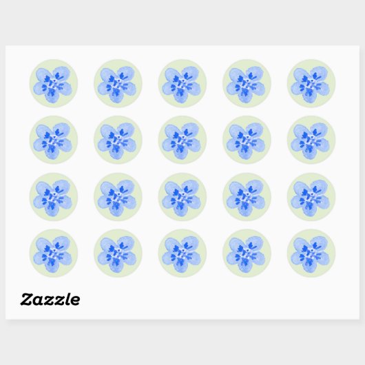Sticker Rond Fleur bleue aquarelle (Feuille)