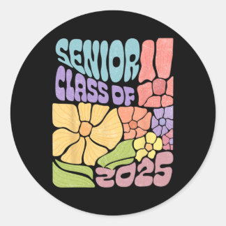 Sticker Rond Fleur Boho Cl de 2025 Senior 2025 Diplômé 25 Ck à 