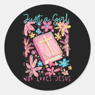 Sticker Rond Fleur Boho Juste Une Fille Qui Aime Jésus Religieu