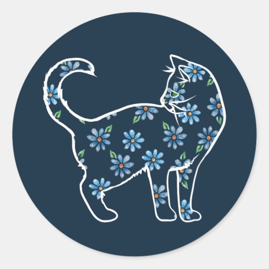 Sticker Rond Fleur Chat Blue Daisy Chats (Devant)