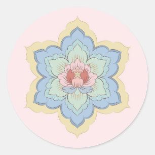 Sticker Rond Fleur chinoise Baoxiang en pêche et ciel 