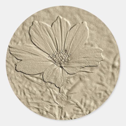 Sticker Rond Fleur Cosmos Or Apparence Embossée (Devant)