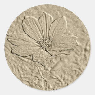 Sticker Rond Fleur Cosmos Or Apparence Embossée
