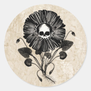 Sticker Rond Fleur crâne