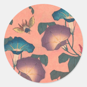 Sticker Rond Fleur d'abeille rose Art classique Hokusai
