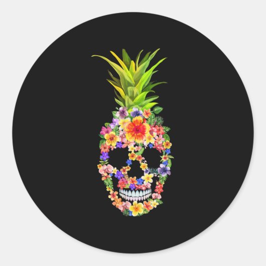 Sticker Rond Fleur d'ananas Crâne Tropical Fruit d'été (Devant)