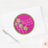 Sticker Rond Fleur d'anémone vert Fuchsia rose et citron vert (Enveloppe)