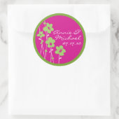 Sticker Rond Fleur d'anémone vert Fuchsia rose et citron vert (Sac)
