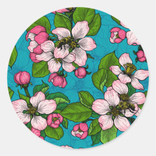 Sticker Rond Fleur d'Apple sur le turquoise