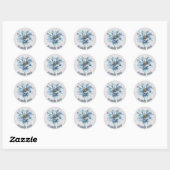 Sticker Rond Fleur d'aquarelle bleu avec texte (Feuille)