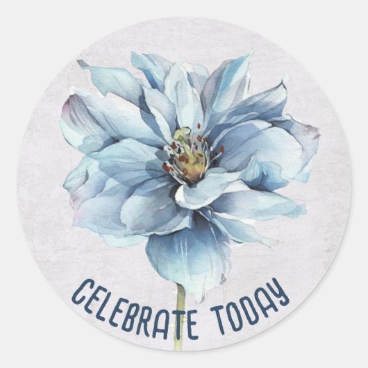 Sticker Rond Fleur d'aquarelle bleu avec texte (Devant)