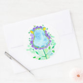 Sticker Rond Fleur d'aquarelle Hippo bleu (Enveloppe)