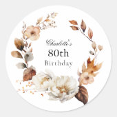 Sticker Rond Fleur d'automne féminine 80e fête d'anniversaire (Devant)