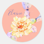 Sticker Rond Fleur de cactus fleur désert aquarelle pêche viole (Devant)