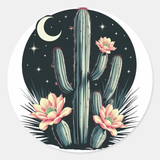 Sticker Rond Fleur de cactus nocturne (Devant)